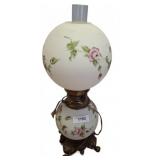 24" Hand-Painted Floral Hurricane Lamp