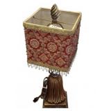 Ornate Table Lamp with Red Embroidered Shade,