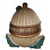 Ceramic Lidded Bowl with Frog Motifs