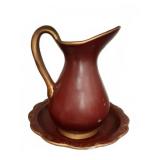 Red and Gold Ceramic PUPITCHer and Basin Set