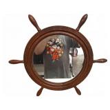 Wood Ship Wheel Frame Mirror