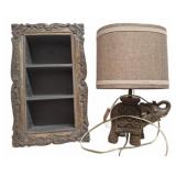 Decorative Shelf and Elephant Lamp Set