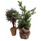Artificial Pine Tree and Topiary Decor Pair