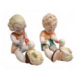 Japanese Porcelain Children and Duck Figurine
