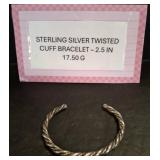 Sterling Silver Twisted Cuff Bracelet 2.5"