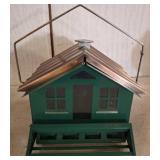 Green Metal House-Shaped Bird Feeder