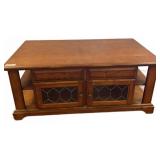 Wooden Coffee Table with Glass Doors, 48x28x
