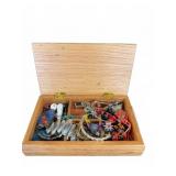 Wooden Jewelry Box With Mixed Costume Jewelry