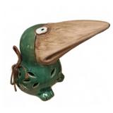 Ceramic Bird Figurine With Wooden Beak