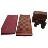 Scrabble Set, Chess Set, and Rocal Binoculars