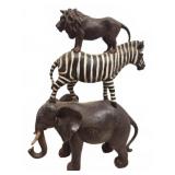 Stacked African Animal Sculpture Trio