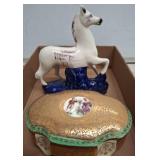 Porcelain Horse Figure and Limoges Gold Box