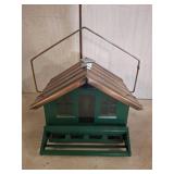 Green Metal House-Shaped Bird Feeder