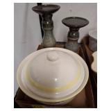 Pfaltzgraff Covered Casserole Dish & 2 Candle