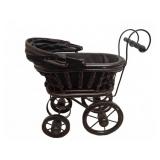 Black Wicker Doll Pram with Metal Frame