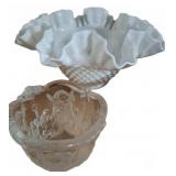 Ruffled Milk Glass Bowl and Embossed Fairy V