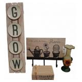 Lot: Decor Sign, Hook Board, Vase