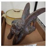 Ceramic Covered Casserole and Fairy Figurine