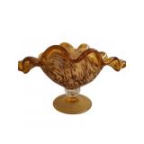Amber and Brown Art Glass Compote, 4in