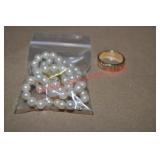 10k YG Celtic Knot Band & Damaged Pearl Necklace 10k YG Celtic Knot Band & Damaged Pearl Necklace