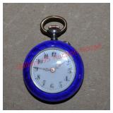 .800 Silver Gullioche Enamel Ladies Pocket Watch