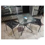 SET OUTDOOR GLASS TOP TABLE & 2 CHAIRS