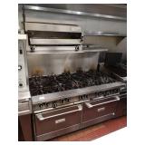 GARLAND GAS 10 BURNER RANGE 2 OVENS & SALAMANDER