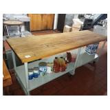 BUTCHER BLOCK TABLE ON WHEELS 96" X 30"