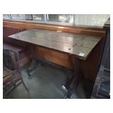 OLD FASHIONED WOOD TABLE ON WHEELS 65" X 30" X 40"