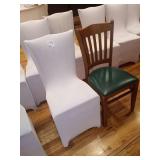 WOOD CHAIRS WITH WHITE COVERS - GREEN CUSHION