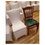 WOOD CHAIRS WITH WHITE COVERS - GREEN CUSHION