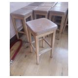 WOOD FRAME & LEATHER SEAT BACKLESS STOOLS