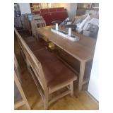 SET WOOD TABLE & WOOD LEATHER BENCH 72" X 41"