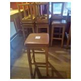 WOOD FRAME LEATHER SEAT BACKLESS STOOLS