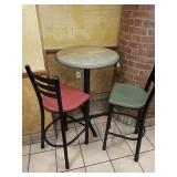 SET ROUND HIGH TOP TABLE & 3 STOOLS