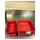 LOT OF 4 RED PLASTIC SALAD PANS