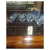 LOT OF 13 MARTINI GLASSES WITH RACK