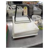 LOT OF 8 CUTTING BOARDS WITH RACK 15" X 20"