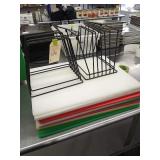 LOT OF 11 CUTTING BOARDS WITH 2 RACKS