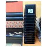 LOT OF 12 BLACK PLASTIC CONTAINERS