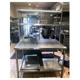 SS TABLE WITH DOUBLE OVERSHELF 48" X 36"