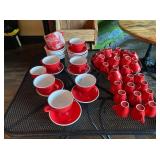 LOT RED CUPS & SAUCERS