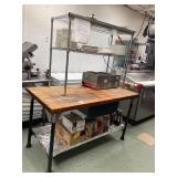 60" X 30" BUTCHER BLOCK TABLE WITH OVERSHELF