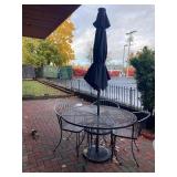 OUTDOOR DINING SET - 1 TABLE 3 CHAIRS 1 UMBRELLA