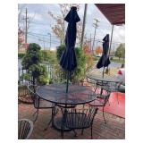 OUTDOOR DINING SET - 1 TABLE 4 CHAIRS 1 UMBRELLA