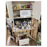 CABINET WITH MICROWAVE TABLE & CONTENTS