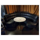 SET 2 CURVED LEATHER SETTEES WITH MARBLE TOP TABLE