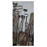 LOT SHOVELS RAKES ETC
