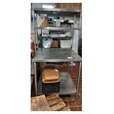 34" X 38" SS TABLE WITH OVERSHELF - NO CONTENTS