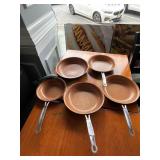 ASSORTED RED COPPER FRY PANS